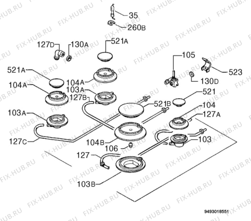 Взрыв-схема плиты (духовки) Zanussi ZGL641T - Схема узла Functional parts 267